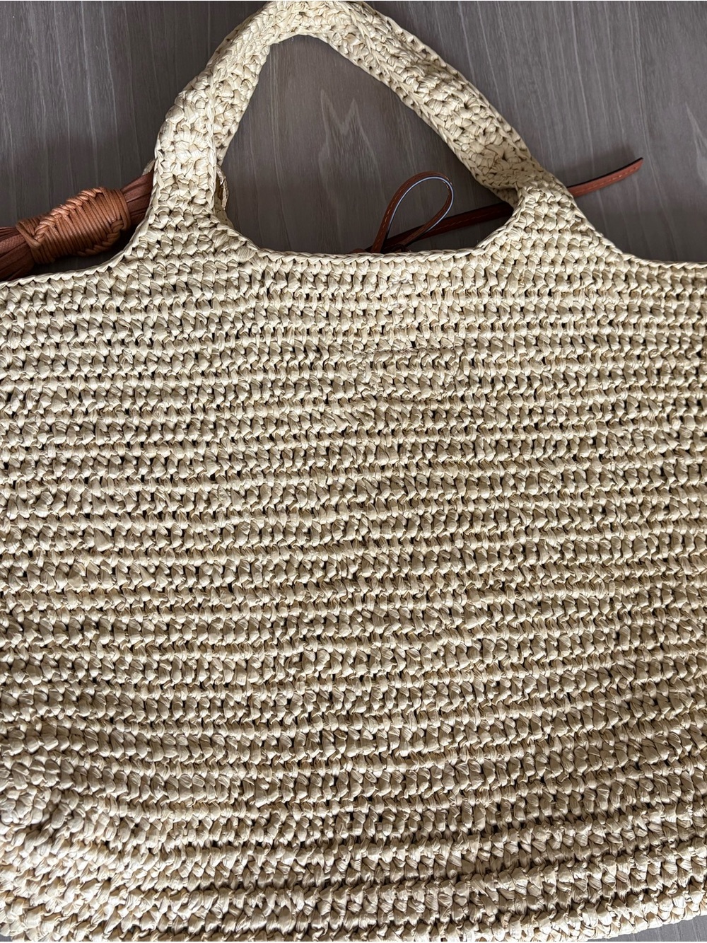Ulla Johnson Revolve Raffia Tote Bag Genuine Leather Pocket and Tassel Tan/Beige - Picture 2 of 10